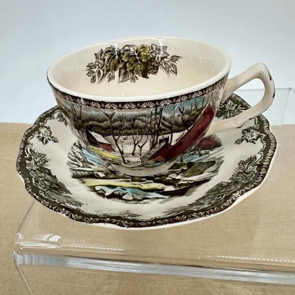 2 Johnson Bros Friendly Village The Icehouse Teacup & Saucers England Vintage - Picture 2 of 11